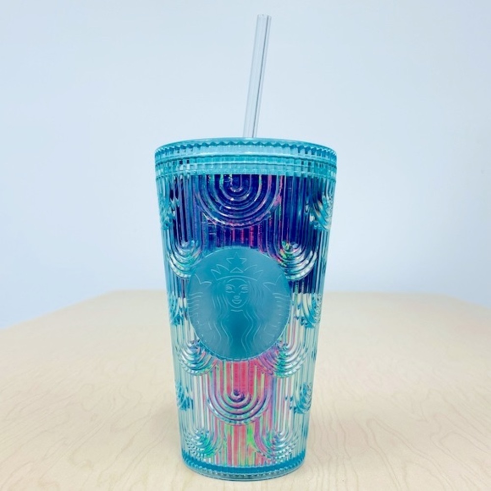 New Starbucks Cold Cup 16 oz Iridescent Plastic Siren Scales Textured Mermaids